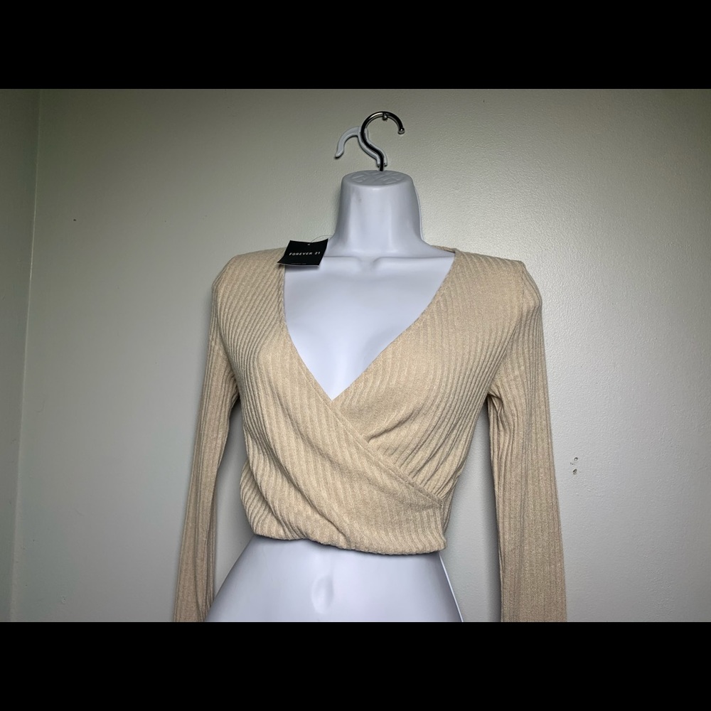 forever 21 knit crop top sweater oatmeal color NWT